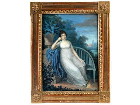 Miniaturportrait mit Empire-Dame in Parklandschaft